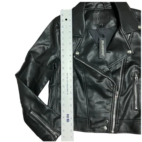 BLANK NYC Moto Jacket Womens S Black Faux Leather Biker Spring‎ Zip Pockets - Picture 2 of 11
